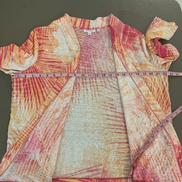 Chicos Womens XL 3 100% Linen Cardigan Sweater Open Front Knit Pink Orange Beach - Picture 10 of 12